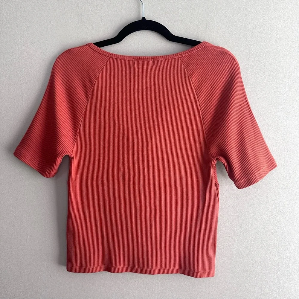 J. Crew Orange Scoop Neck Tie Front Ribbed Short Sleeve Tee Womens Medium